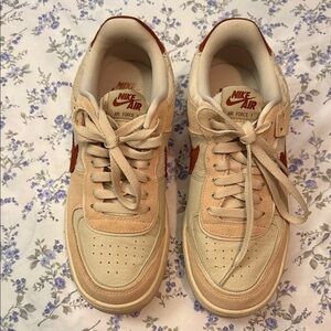 Nike Air Force 1 Beige and Maroon Sneakers